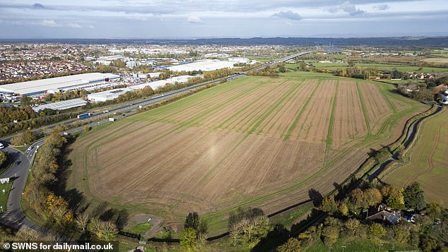 Pictured: The site the new service station is set to be built on, with Bridgwater services in the background