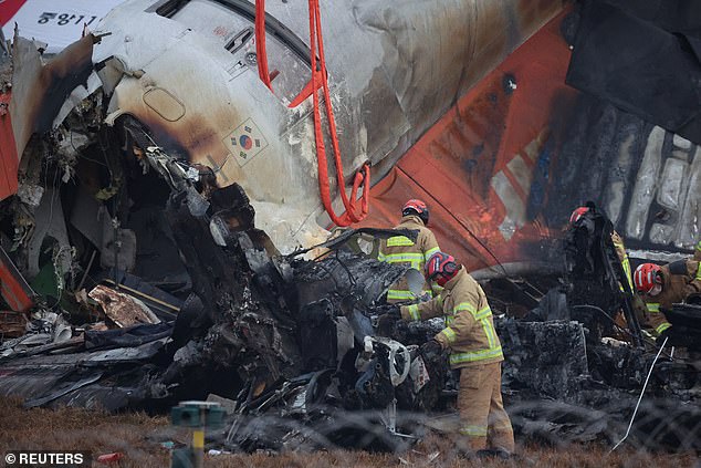 Workers operate at the site of an aircraft that crashed after it went off the runway at Muan International Airport, in Muan, South Korea, December 30