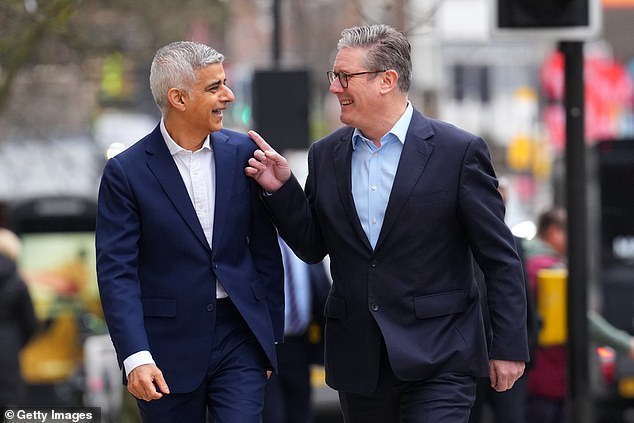 Mayor of London Sadiq Khan and Sir Keir Starmer arrive for a housing visit on March 18, 2024