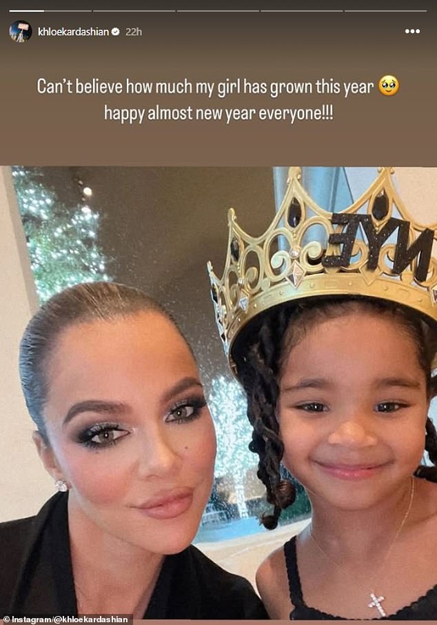 Khloe Kardashian was seen with her daughter True Thompson as she said, 'Can't believe how much my girl has grown this year, happy almost new year everyone!!!'