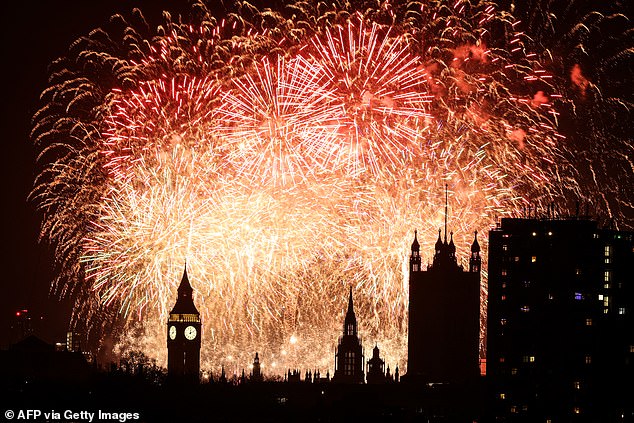 London's landmarks were illuminated by the incredible fireworks display at midnight