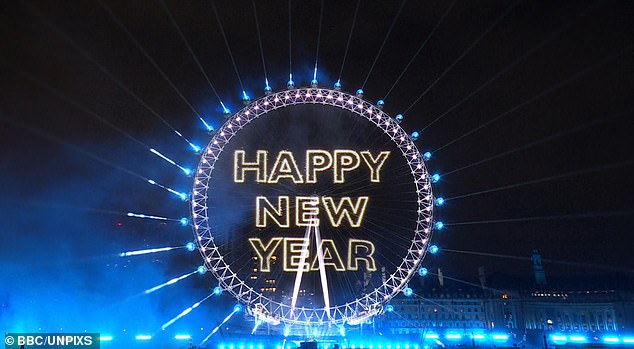 One projection onto the London Eye wishes viewers a 'Happy New Year'