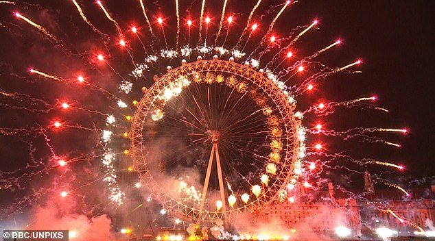 Fireworks were fired off from the pods of the London Eye