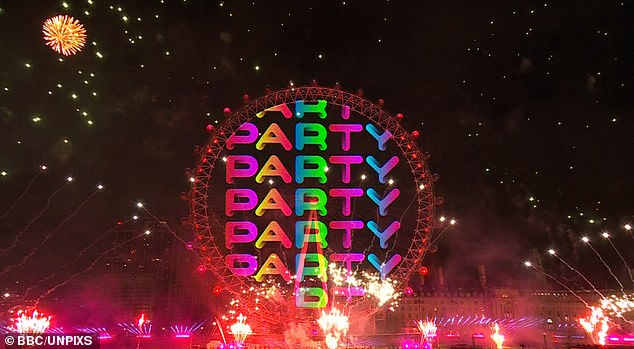 Another projection onto the London Eye urged people to 'Party, Party, Party'