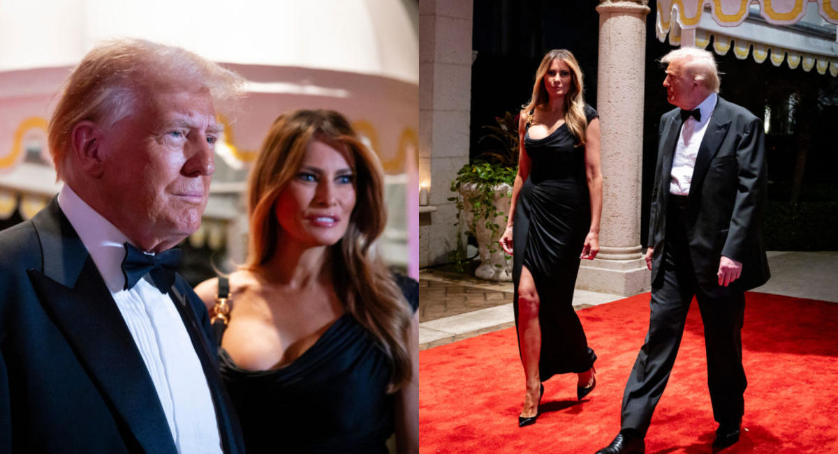 Melania Trump Wears Draped Versace Gown for Mar-a-Lago New Year’s Eve Party