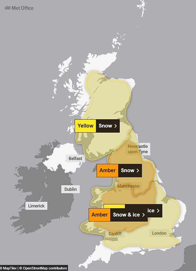 SUNDAY: The warnings are then joined on Sunday by a yellow snow alert for most of Scotland