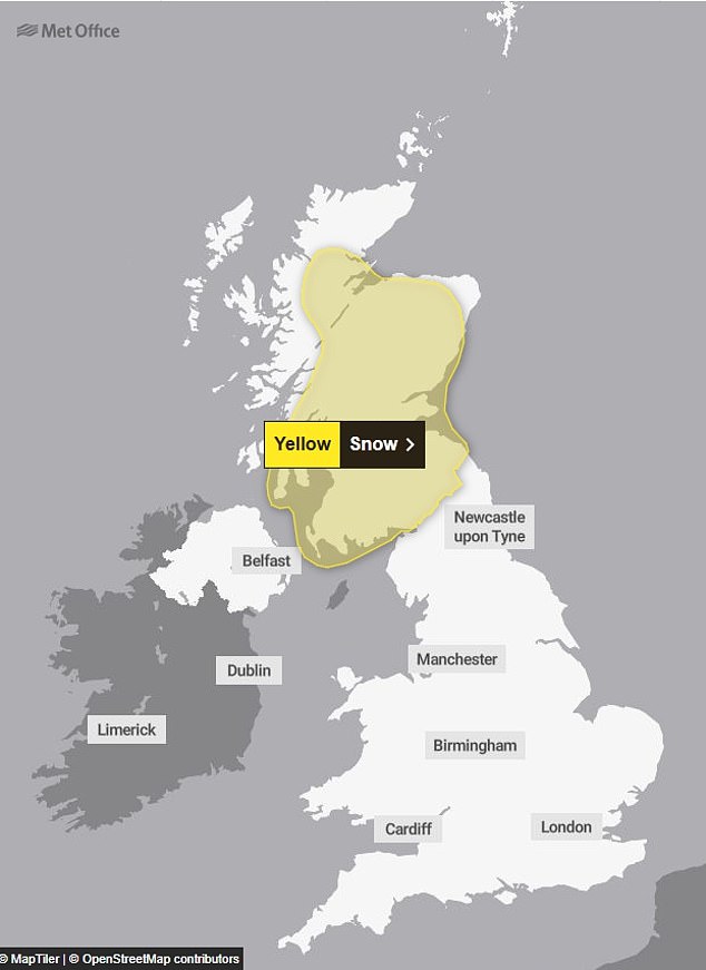 MONDAY: The final alert, a yellow snow warning for Scotland, runs until 12pm on Monday