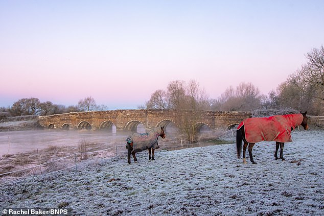 A frosty morning at White Mill Bridge in Sturminster Marshall, Dorset