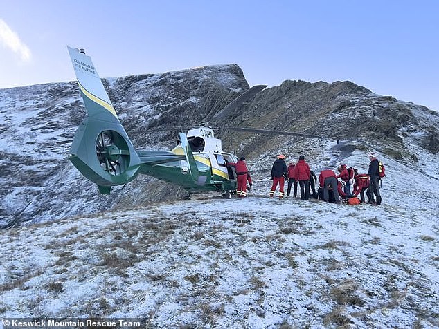 The Keswick Mountain Rescue Team pictured as they were called to help a walker