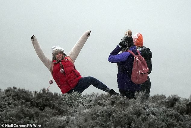 People out walking at the Wicklow Gap mountain pass in Co Wicklow as Ireland enters a cold snap