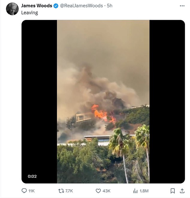 Woods posted a series of photos and clips documenting the blaze as he evacuated