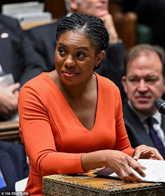 Conservative Party leader Kemi Badenoch reacts during the Prime Minister's Questions at the House of Commons in London, Britain, December 18, 2024. House of Commons/Handout via REUTERS THIS IMAGE HAS BEEN SUPPLIED BY A THIRD PARTY. MANDATORY CREDIT. IMAGES MUST NOT BE ALTERED.