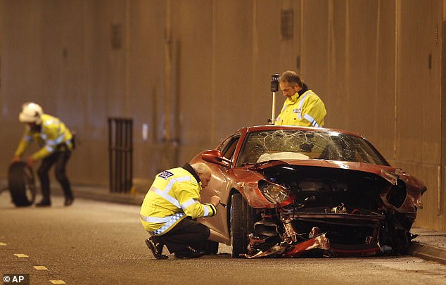 Wilmslow Road is the same road Ronaldo, then a 23-year-old Manchester United star, crashed his £200,000 Ferrari (pictured) without sustaining any injuries in 2009