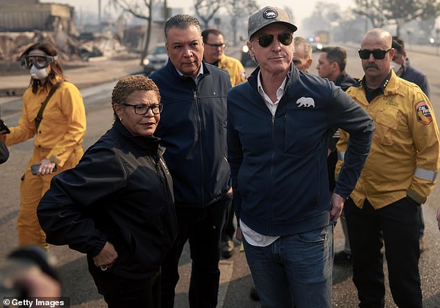 Billionaire developer Rick Caruso reamed out Los Angeles Mayor Karen Bass (pictured above with California Governor Newsom) and all the idiots in charge of the city, who failed to diffuse the ticking timebomb that sparked this inferno.