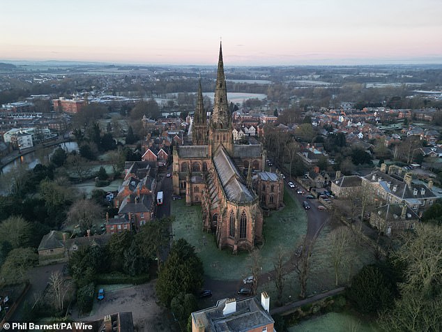 STAFFORDSHIRE: Wintry scenes surrounding Lichfield Cathedral yesterday morning