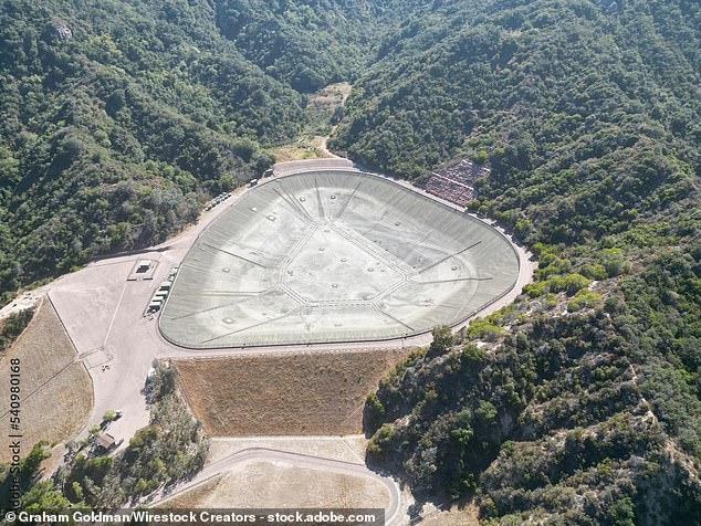 Pictured: The Santa Ynez Reservoir in the Pacific Palisades, the area with perhaps the worst ongoing wildfire