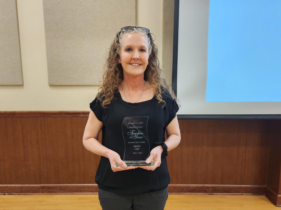 In this May 2024 file photo, Amarillo ISD announces and awards their 2024 Primary Teacher of the Year, Kristi Leff, during their Lamar Lively Teacher of the Year breakfast at the Polk Street Methodist Church Grand Hall. Leff went on to win the state Teacher of the Year award later in the year and was named one of the 2024 Headliners award winners.