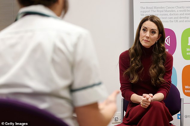 The Princess of Wales talks with members of staff during a visit to the Royal Marsden Hospital