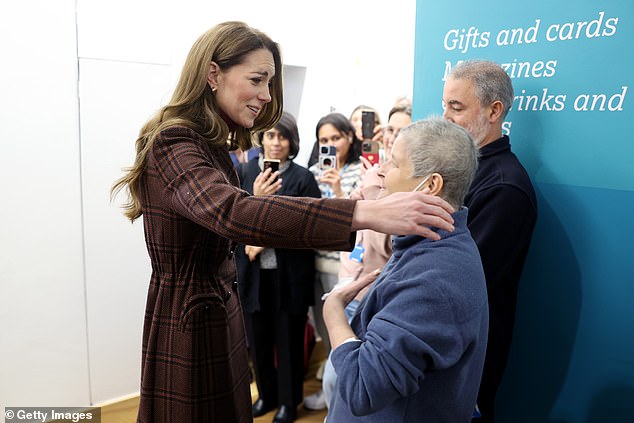 The Princess of Wales talks with patient Rebecca Mendelhson at the Royal Marsden Hospital