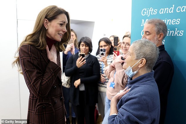 The Princess of Wales talks with patient Rebecca Mendelhson at the Royal Marsden Hospital