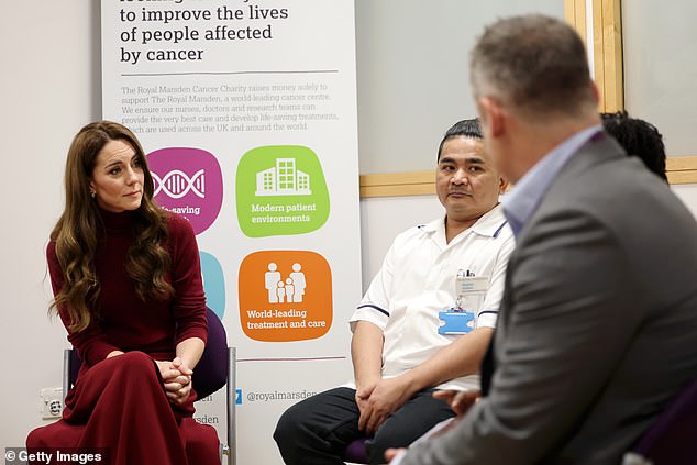 The Princess of Wales talks with members of staff during a visit to the Royal Marsden Hospital