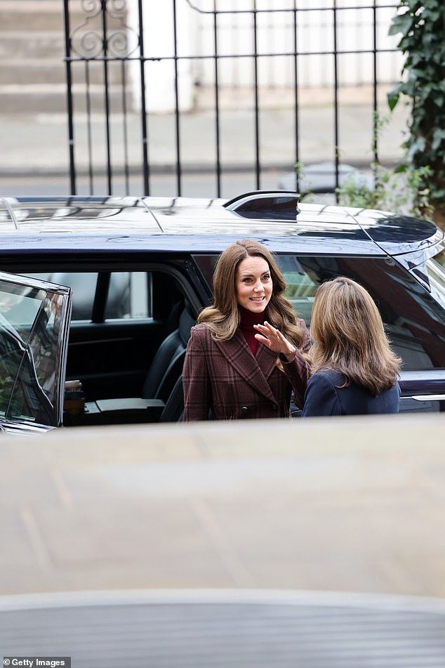 The Princess of Wales arrives for a visit to the Royal Marsden Hospital in Chelsea today