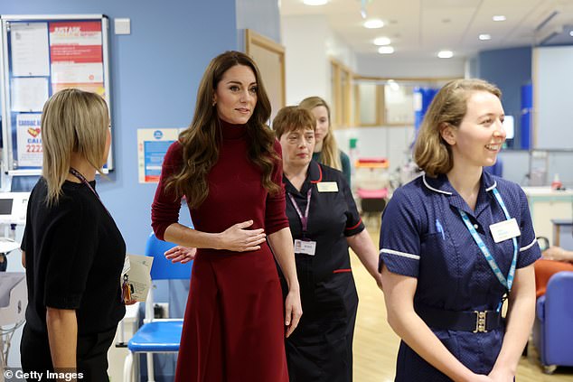 The Princess of Wales during a visit to the Royal Marsden Hospital in London this morning