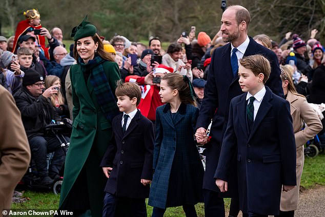 December 25, 2024 -- William, Kate and their children at church in Sandringham, Norfolk