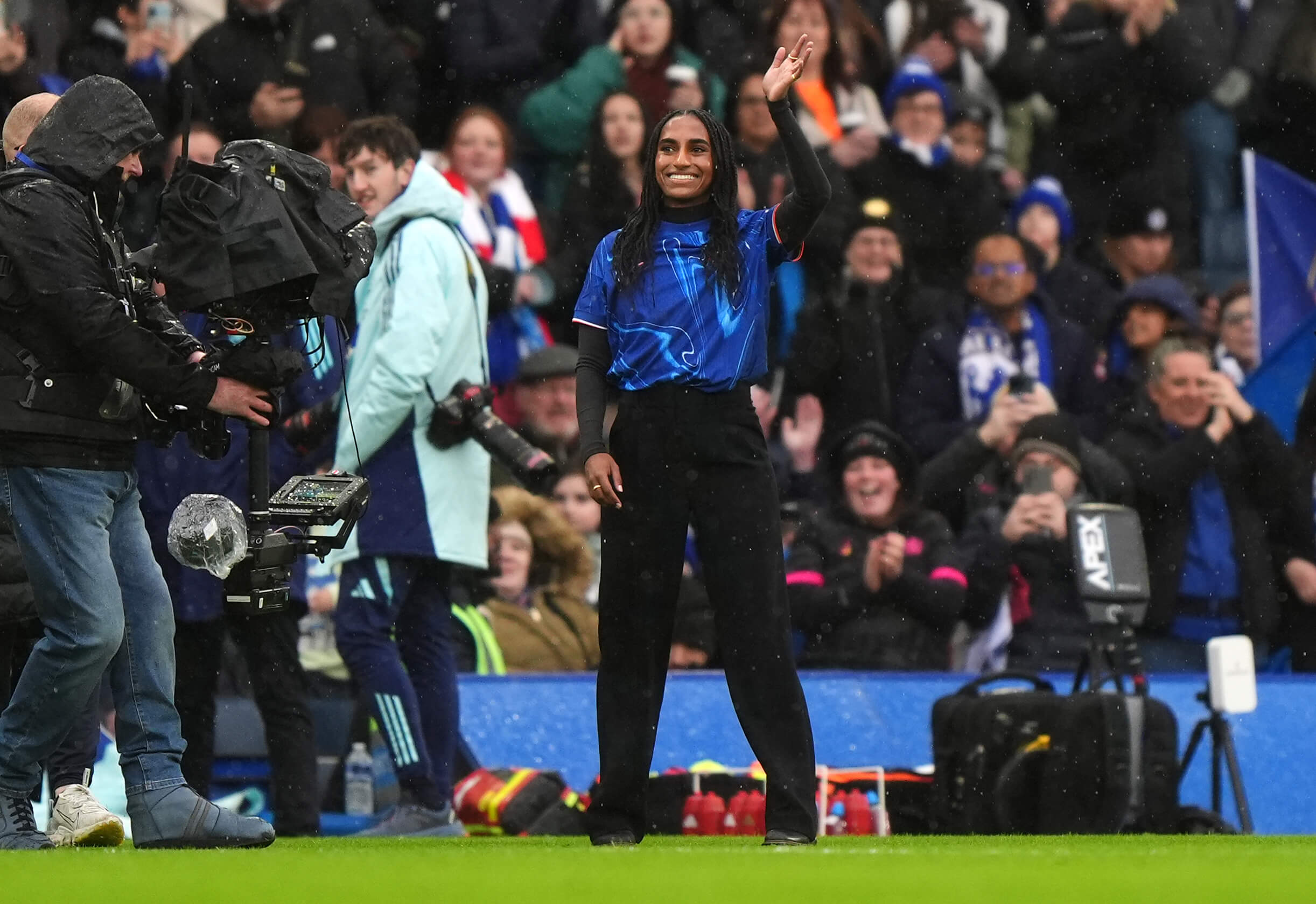 Girma was presented on the Stamford Bridge pitch ahead of their Women's Super League game against Arsenal (Bradley Collyer/PA Images via Getty Images)