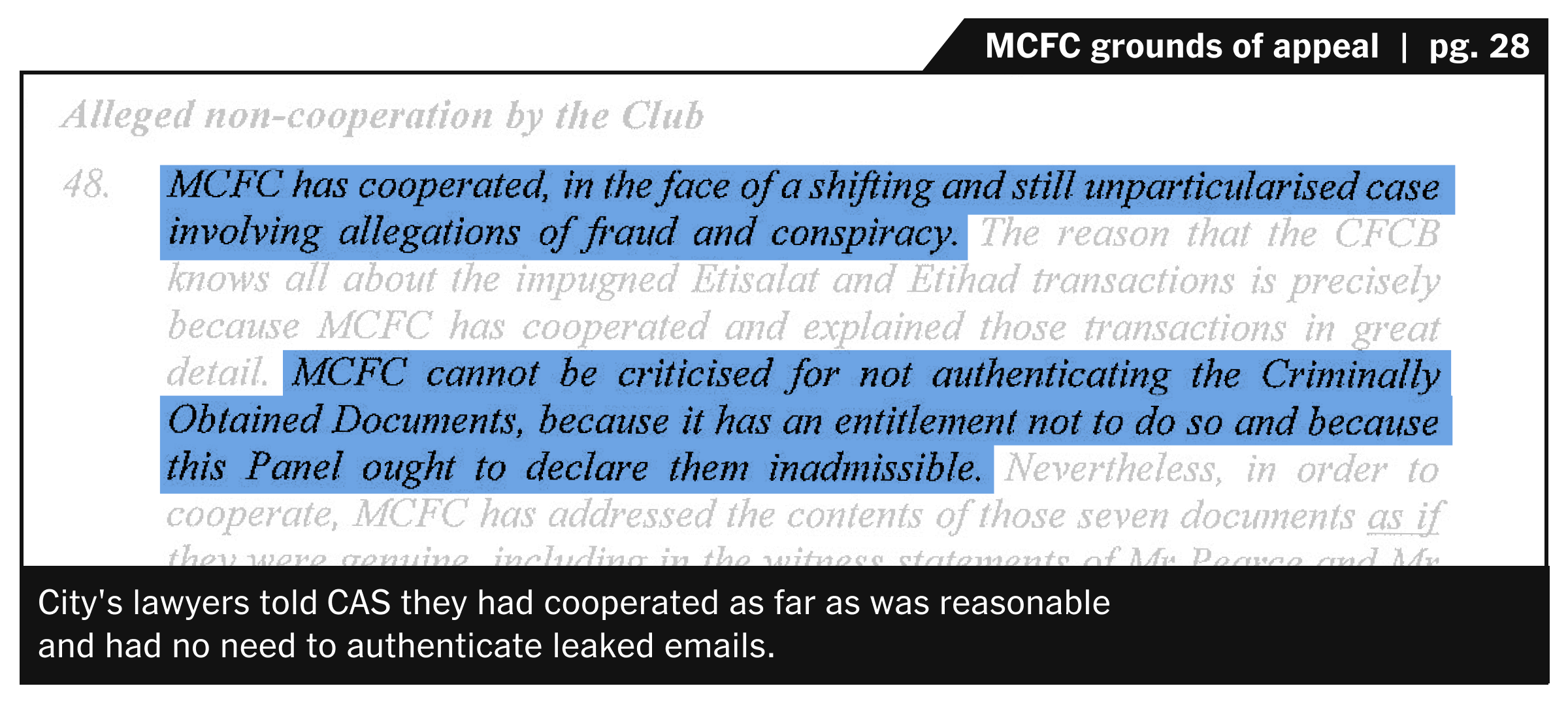 City's lawyers told CAS they had cooperated as far as was reasonable and had no need to authenticate leaked emails.