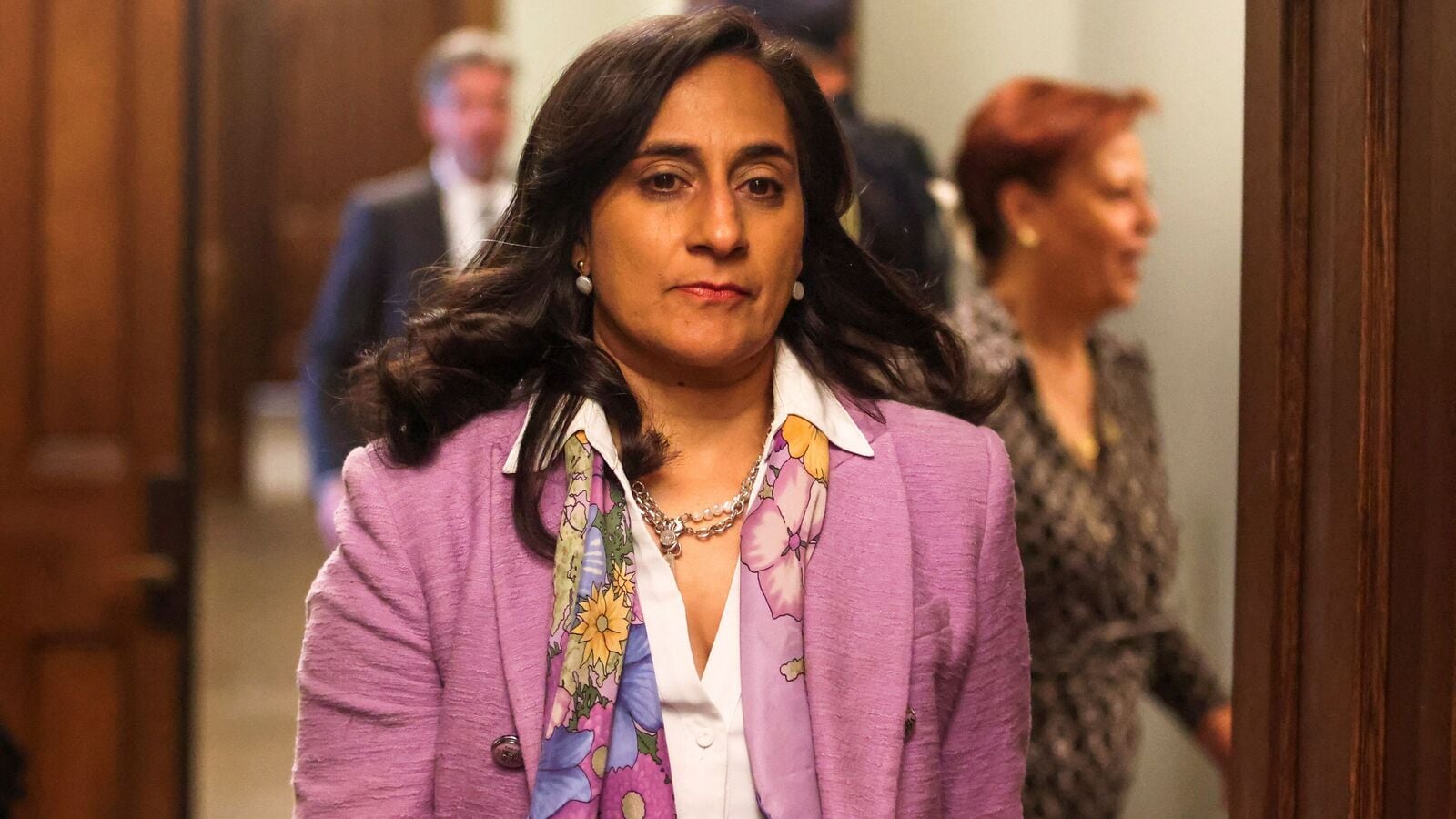 Indian-origin Anita Anand leaves a caucus meeting on Parliament Hill in Ottawa, Ontario, Canada, October 23, 2024.  