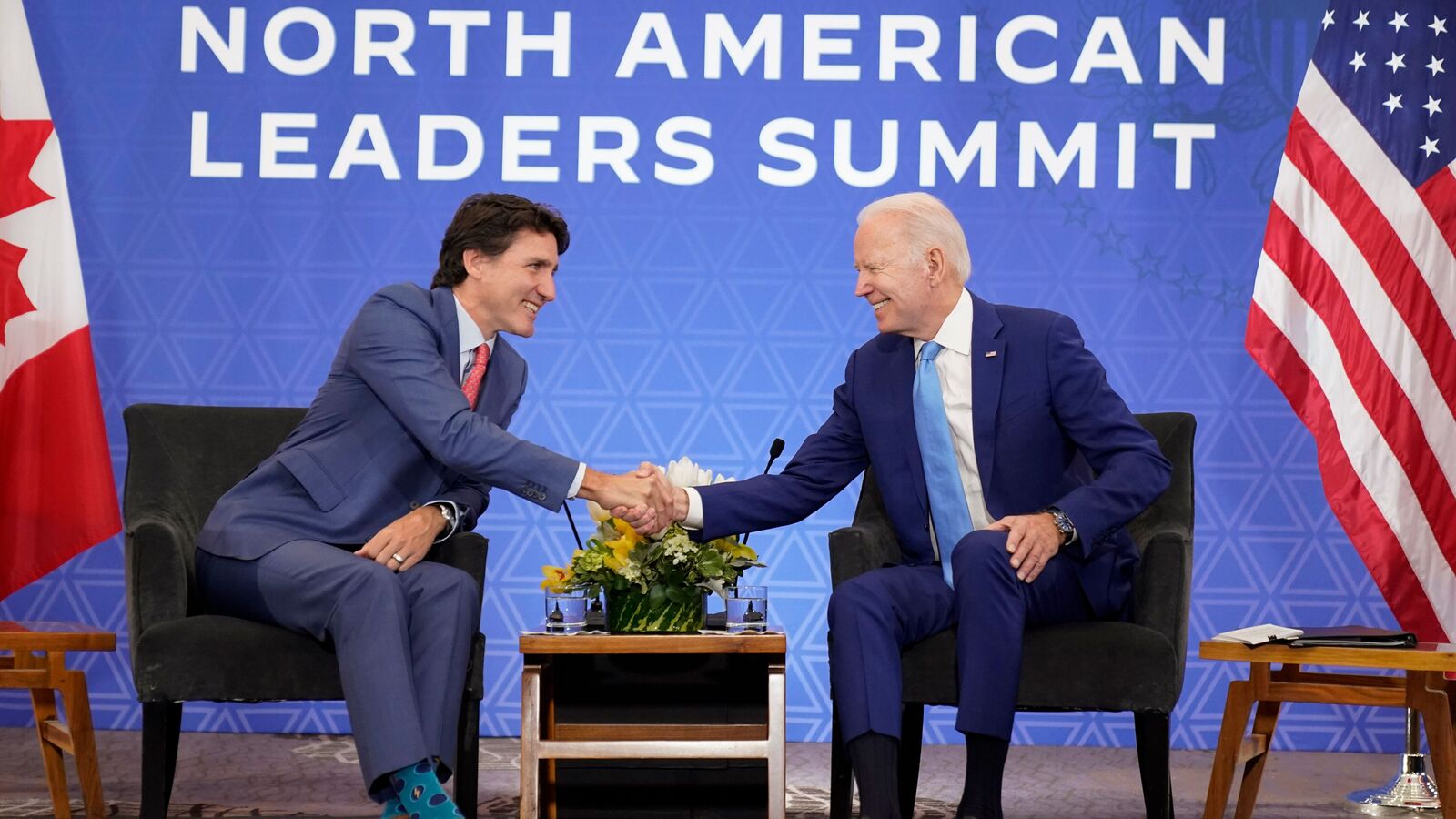 US President Joe Biden meets with Canadian Prime Minister Justin Trudeau at the InterContinental Presidente Mexico City hotel in Mexico City, on Jan. 10, 2023.