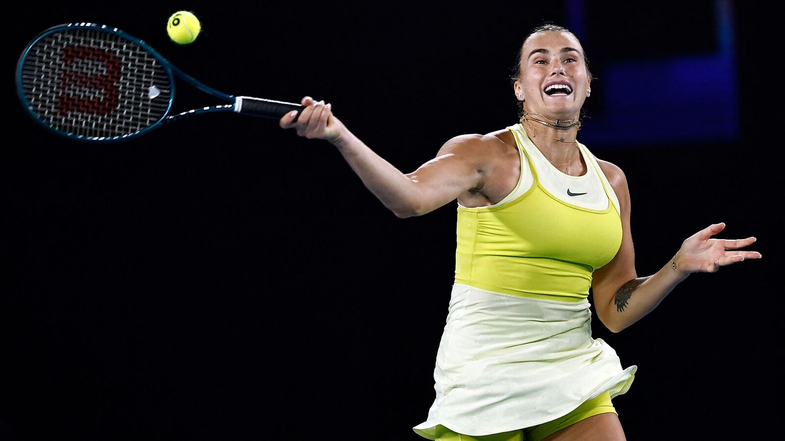 Aryna Sabalenka in action during her Australian Open 2025 semifinal match against Paula Badosa. 