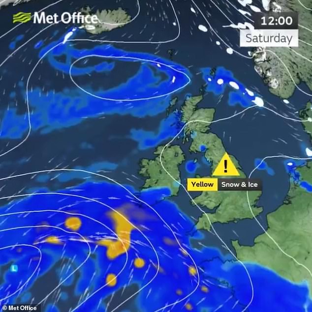 The Met Office has put in place a yellow snow warning for most of England and the whole of Wales from 12pm today until 11.59pm on Sunday