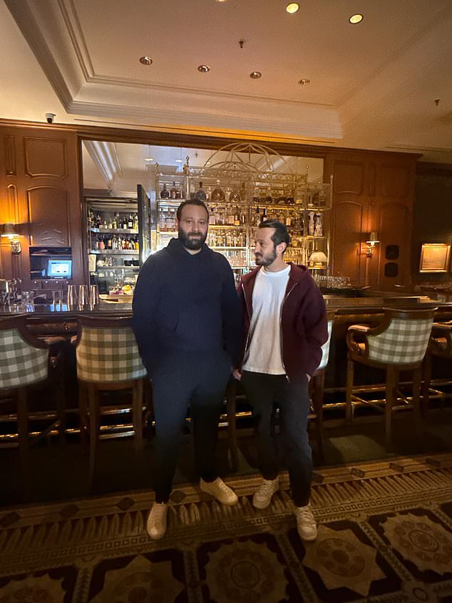 David Patrikarakos with his brother Philip inside The Peninsula Hotel in Beverly Hills