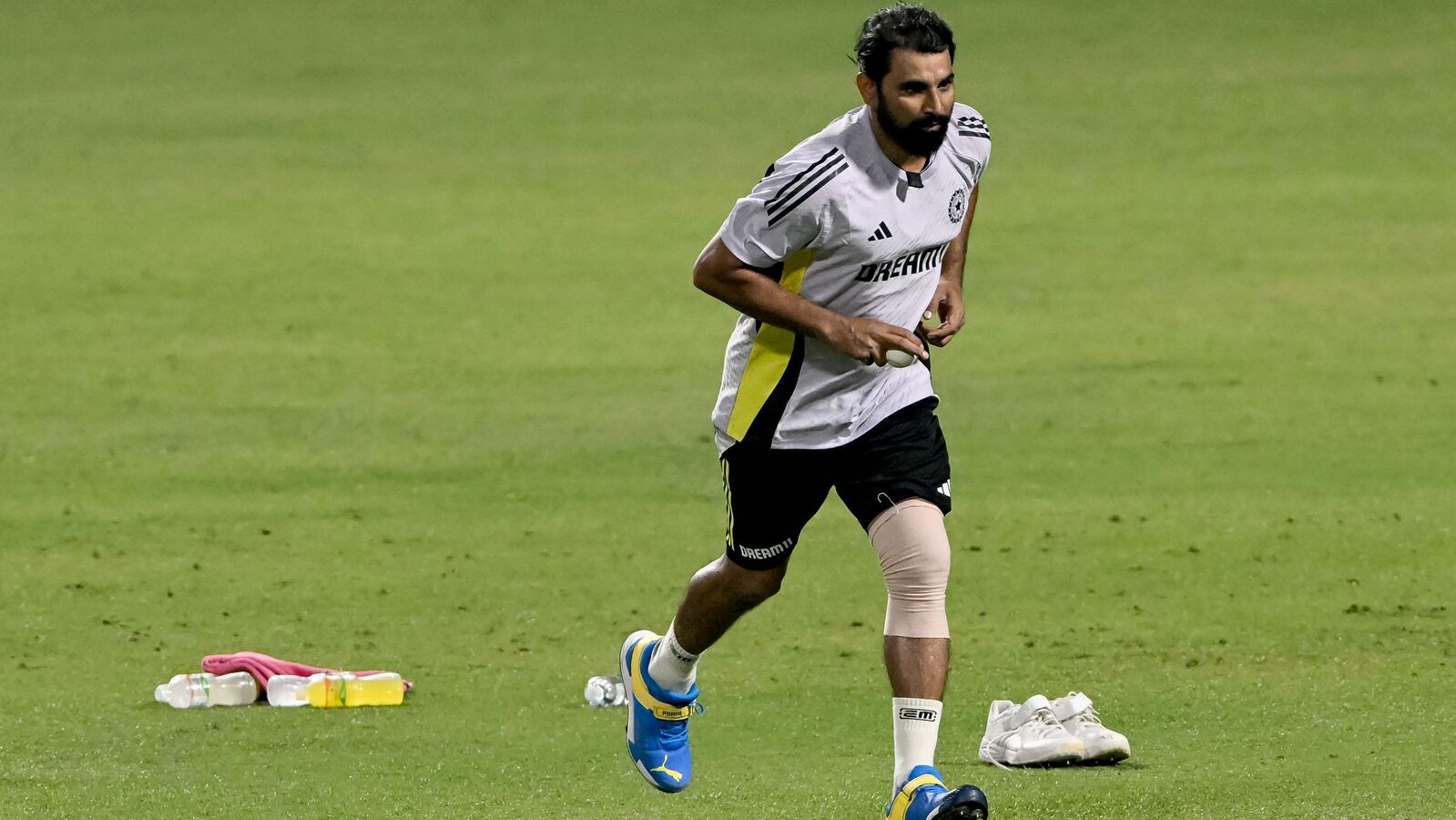 India's Mohammed Shami bowls in the nets during a practice session ahead of their first T20I against England at the Eden Gardens in Kolkata.