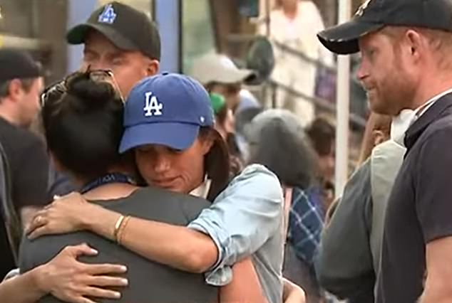 The Sussexes have been handing out food parcels at an evacuation centre, meeting rescue teams and visiting burnt-out houses, doing their best to comfort those who have lost their homes