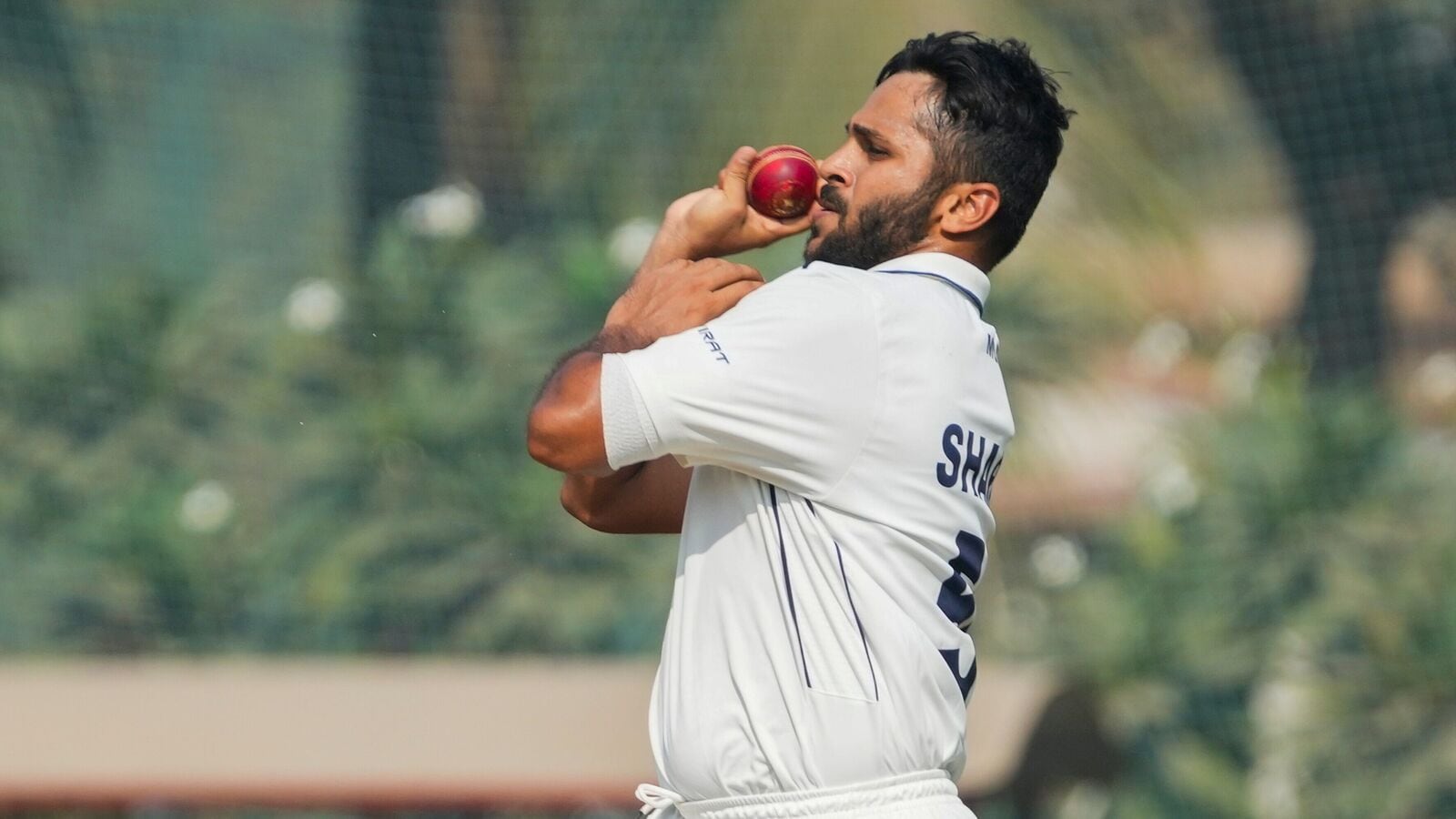 Mumbai's Shardul Thakur in action against Meghalaya in Ranji Trophy. 