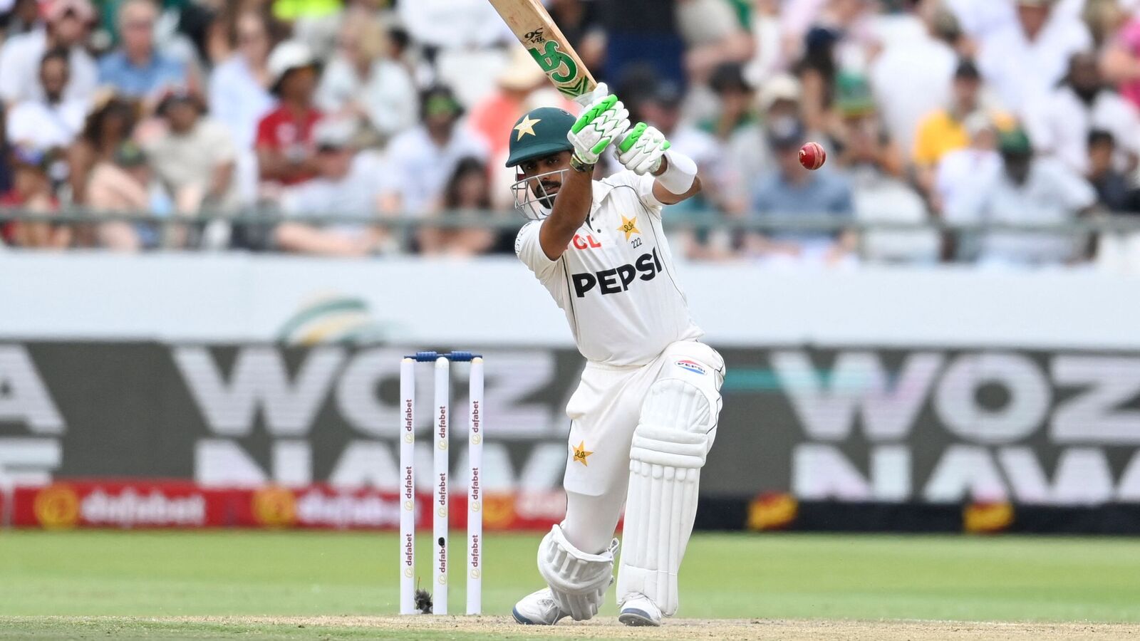 Pakistan's Babar Azam plays a shot during the third day of the second Test against South Africa.