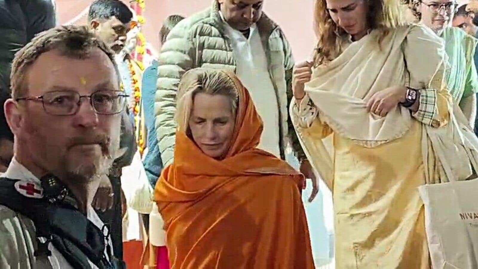 Prayagraj, Jan 12 (ANI): Laurene Powell Jobs, wife of the late Apple co-founder Steve Jobs reaches Niranjani Akhara at Maha Kumbh, in Prayagraj on Sunday. (ANI Photo)