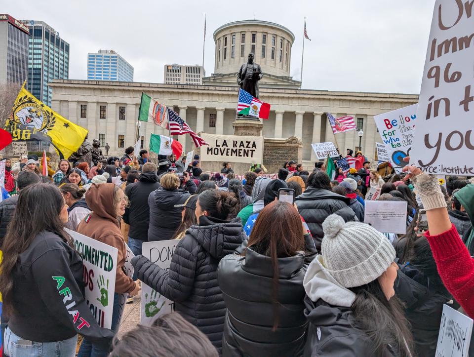 More than 200 people showed up at the Ohio Statehouse Sunday to show support for the Latino community and protest President Trump's policies on immigration.