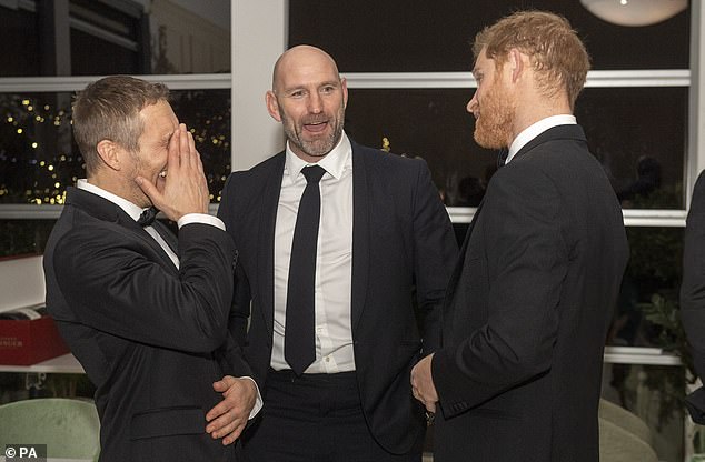 Jonny Wilkinson, Lawrence Dallaglio and the Duke of Sussex during a reception in aid of England Rugby's Try For Change programme in 2019