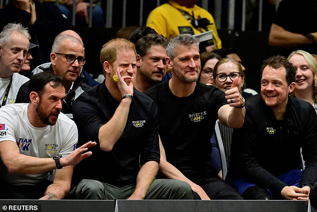 Prince Harry attends the wheelchair rugby final between France and the UK yesterday