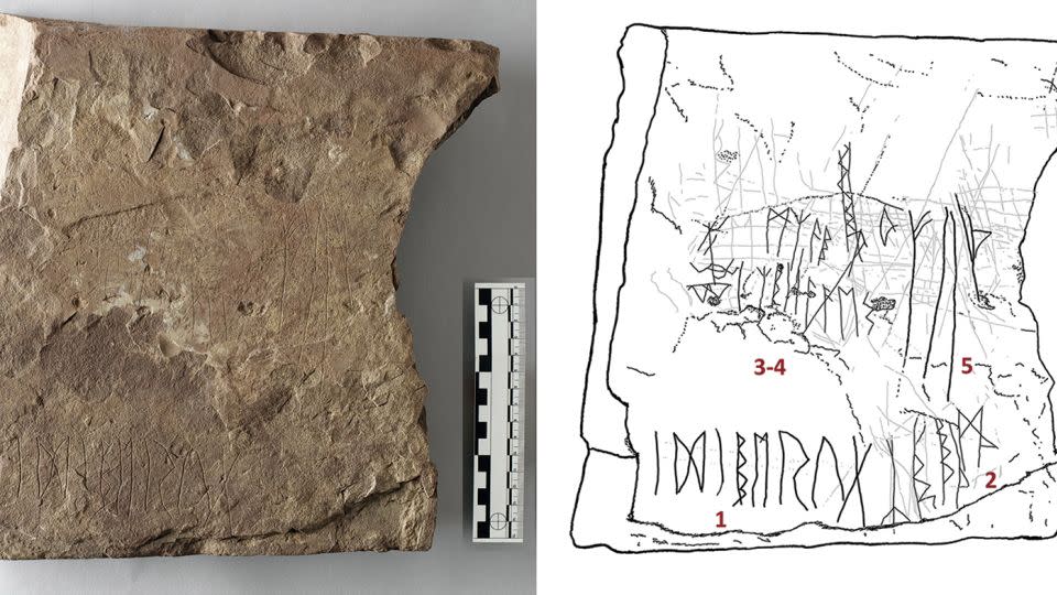 The Hole 2 stone was the first rune-covered fragment unearthed in 2021 from the site. The inscriptions include a word that could possibly be a female name, according to the researchers. - George Alexis Pantos/Kristel Zilmer