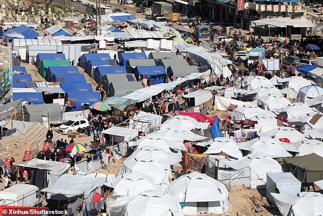 A view of one of the displacement camps at the Al-Shujaiya neighborhood in Gaza City