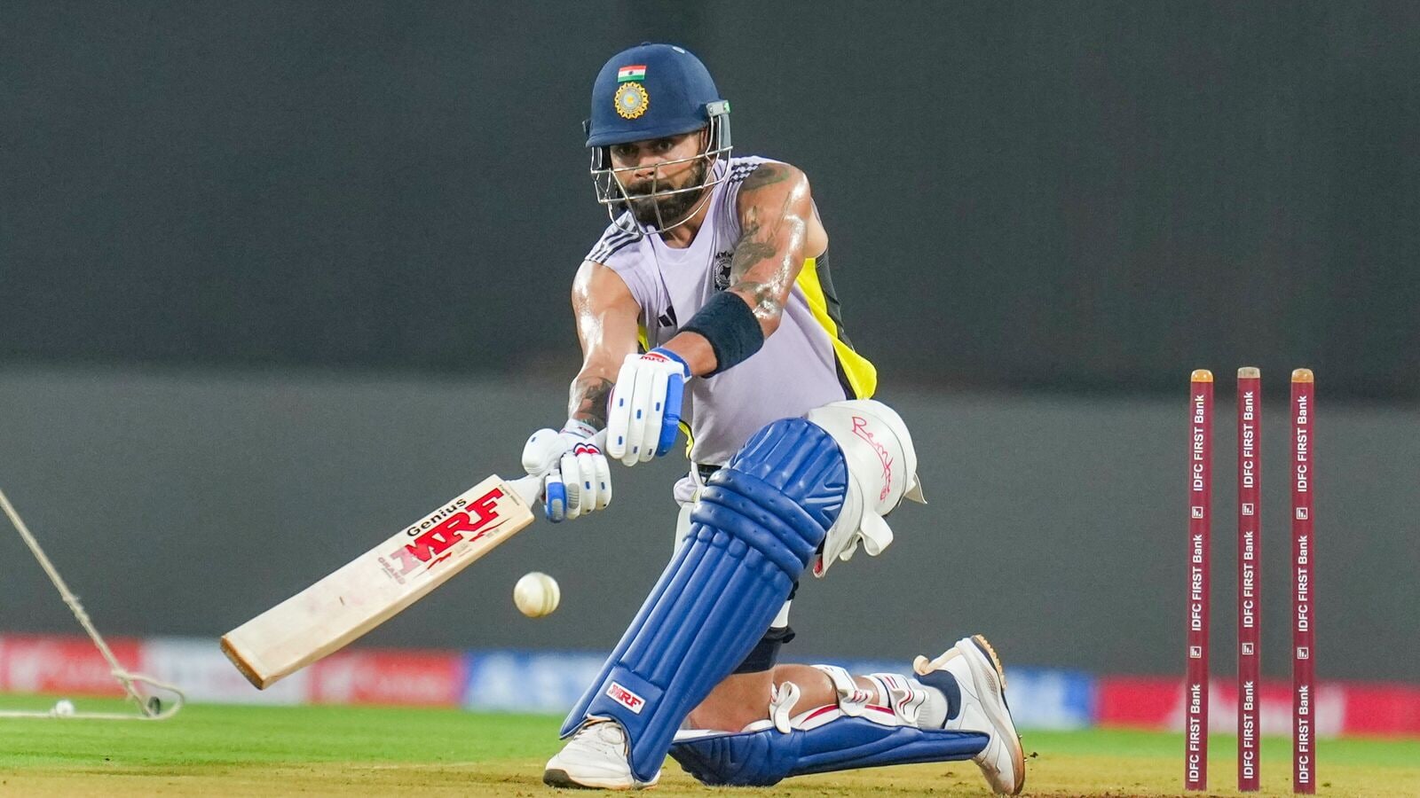 India's Virat Kohli bats in the nets during a practice session ahead of the first ODI against England.