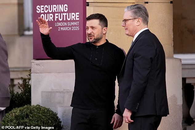 Keir Starmer embraced Volodymyr Zelensky on the steps of Lancaster House in London as they try to repair alliances in the wake of the debacle