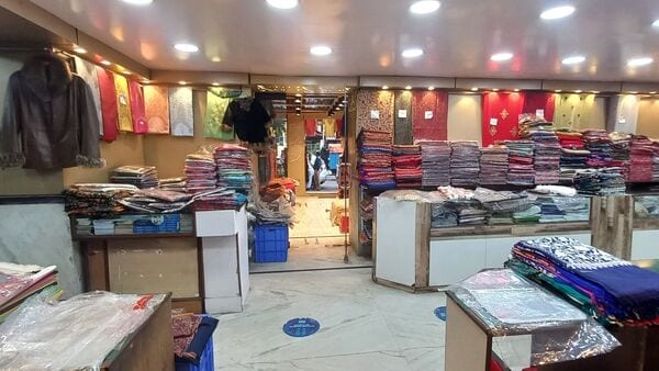 An empty Kashmiri shawl and apparel showroom in central Kolkata, owned by Zahoor Ahmad. 