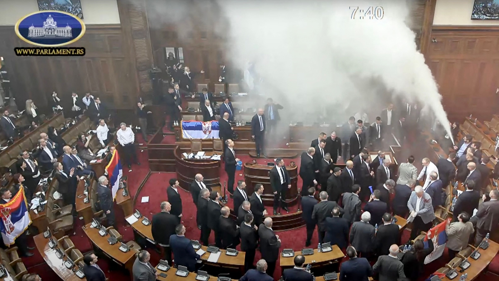 Chaos in Serbian Parliament as opposition leaders release tear gas | Watch | World News