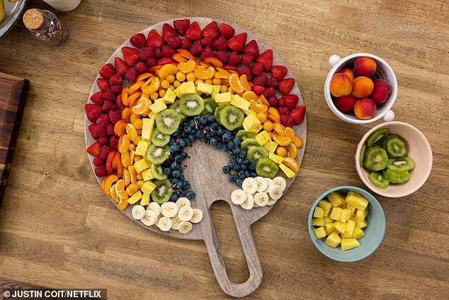 One of Meghan's culinary efforts on the show was a rainbow fruit platter